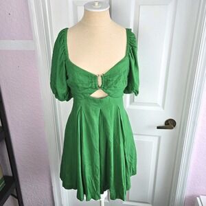 House Of Harlow 1960 Green‎ Linen Blend Dress Cut Out Size 4 Pockets Lined